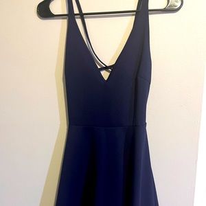 Navy Blue Spaghetti Strap Formal Dress
